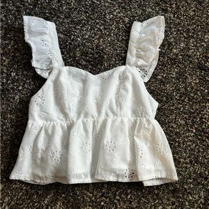 SHEIN White Eyelet Ruffle Blouse